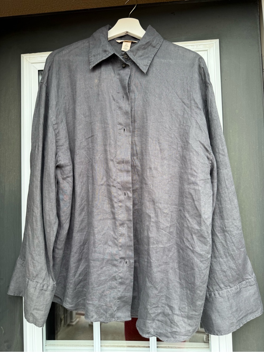 H&M Grey Button-Up Oversized Linen Shirt